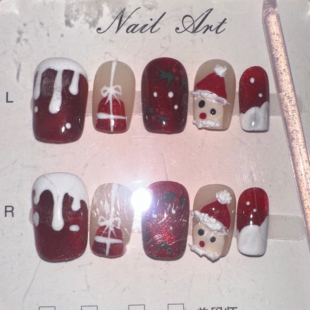 Festive Red and White Holiday Nail Art Set